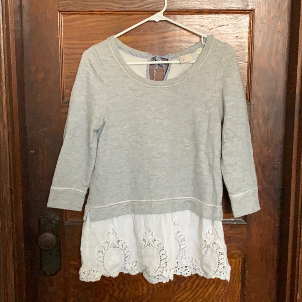 Grey and Lace Anthropologie Sweater